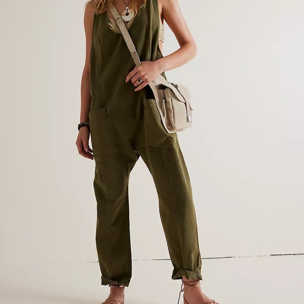2 Free People (We The Free) High Roller Jumpsuits. Olive Green and Black